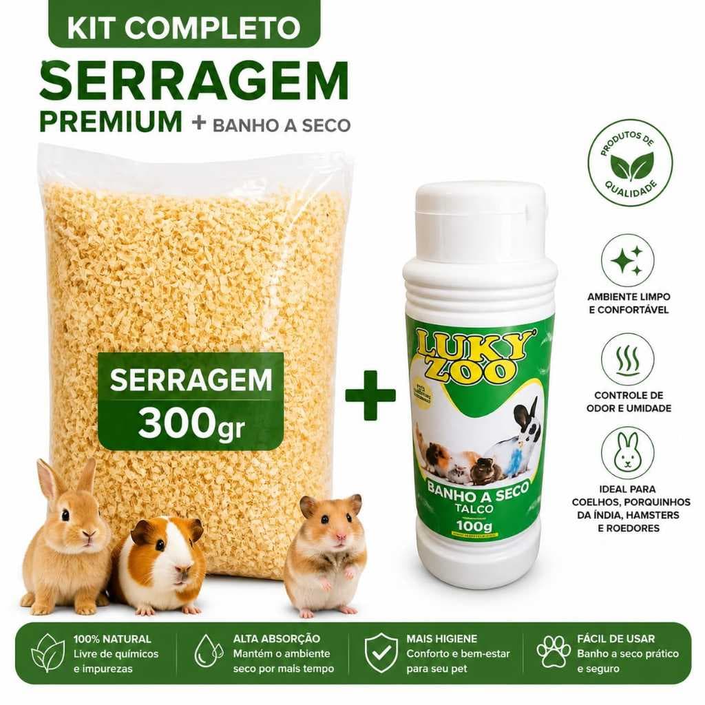 Talco banho a seco para Coelhos, Hamster e Aves Calopsita  + SERRAGEM 350GR PROMOÇÃO ENVIO IMEDIATO