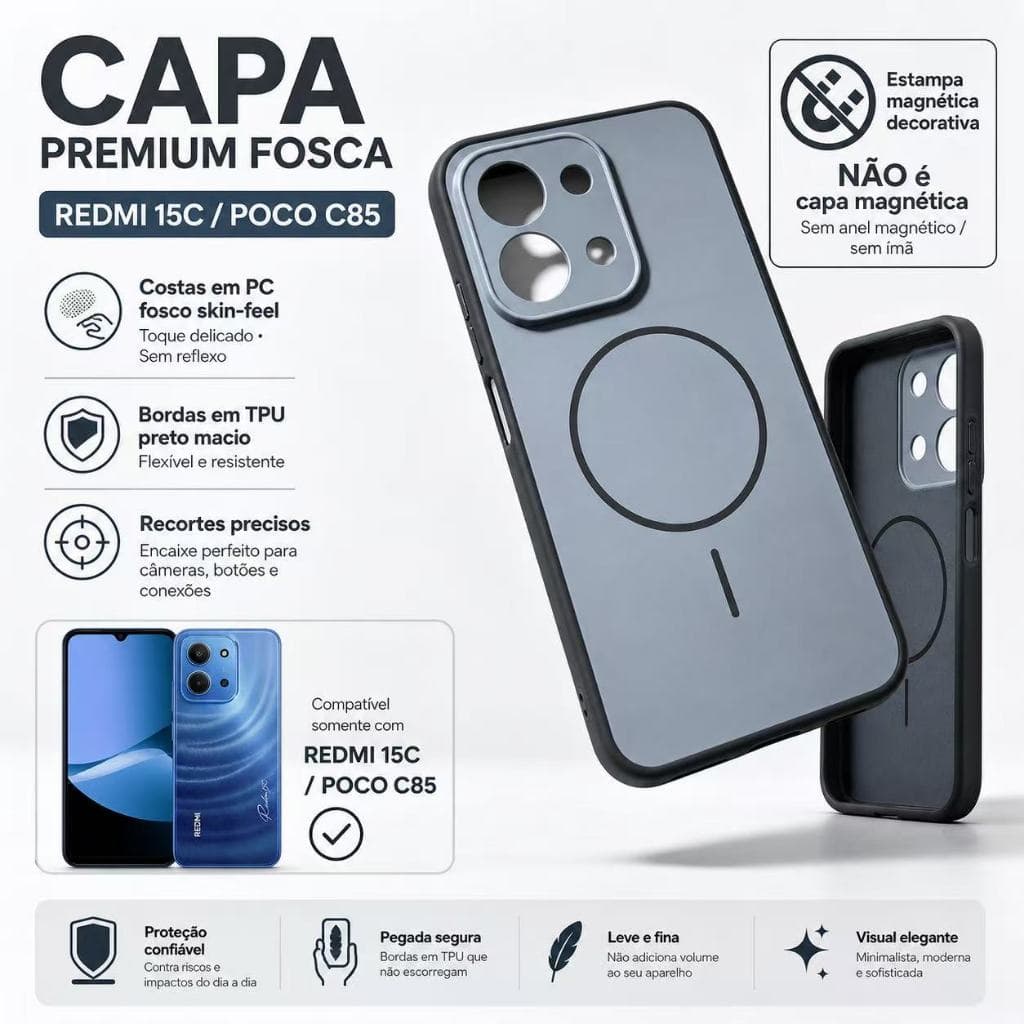 Capa Redmi 15c/poco C85 Silicone Fosca Anti-queda/dedo