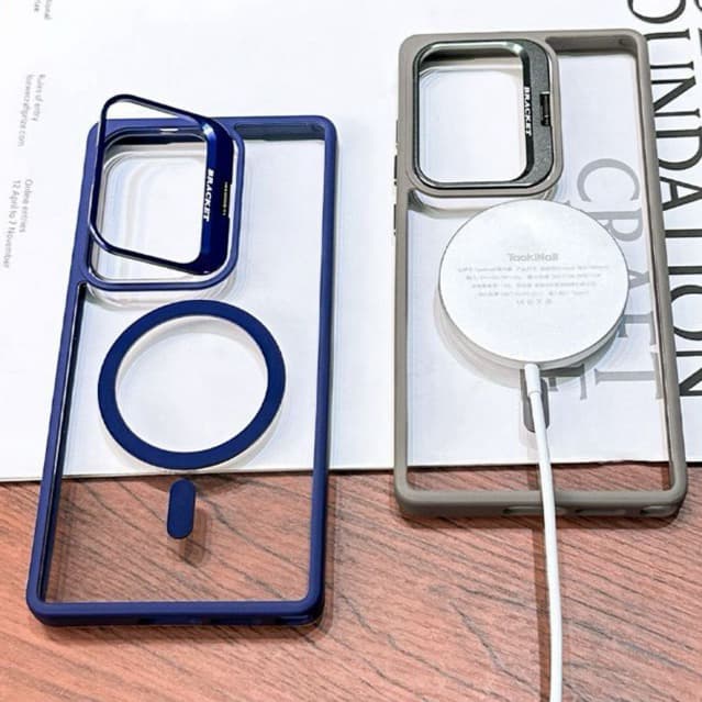 Capa Transparente suporte dobrável da cãmera com  Magnética Premium  para Samsung S23 S24 S25 S26
