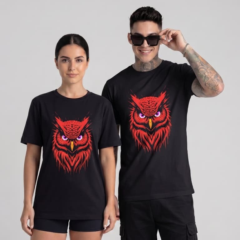 Camiseta Masculina e Feminina Coruja Misteriosa Preta Algodão Premium Camisa Philklen