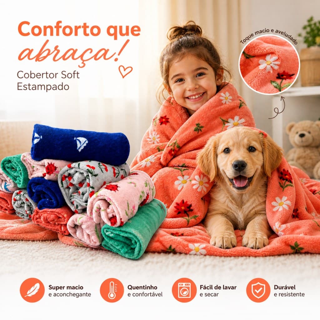 Coberto Bebê & Pet Soft Premium – Cobertor Flannel Macio, Quente P/ Bebês e Pets