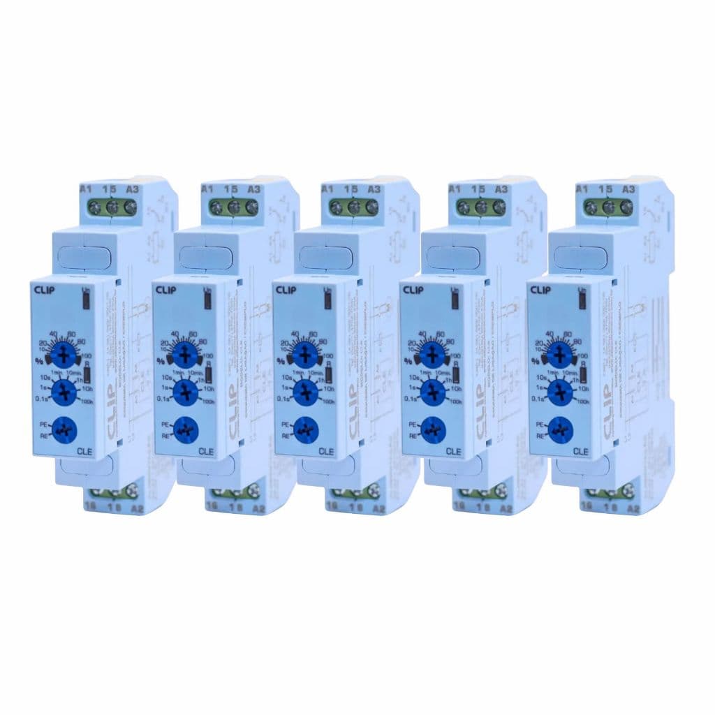 Kit 5 Temporizadores CLIP CLE – 12VCC e 24-242VCA/VCC para Automação Industrial