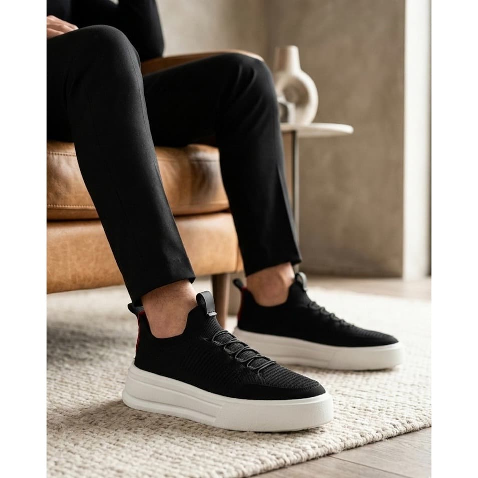 Tênis Meia Masculino Sapatênis Knit Cadarço de Elástico Couro Sintético Tecido Respiravél