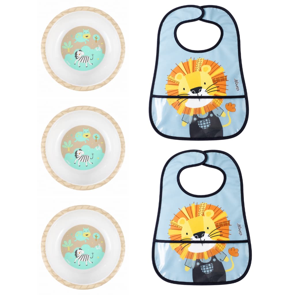 Kit 3 Tigelas + 2 Babadores Impermeáveis Prato Infantil BOLW Safari