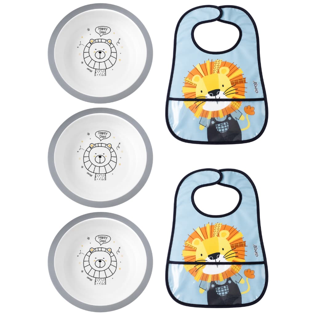 Kit 3 Tigelas + 2 Babadores Impermeáveis Prato Infantil BOLW Leão