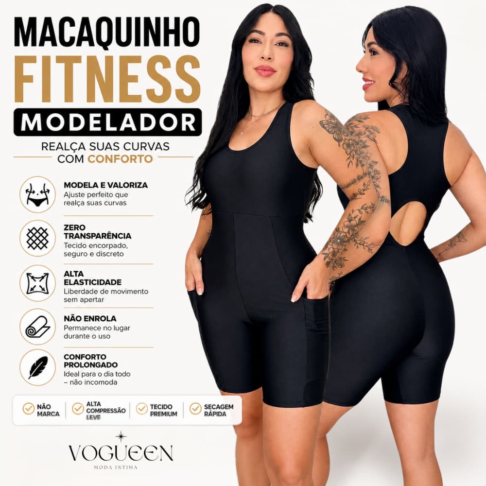 Macaquinho Para Academia Fitness Feminino com Bolso Lateral Zero Transparência Malhar