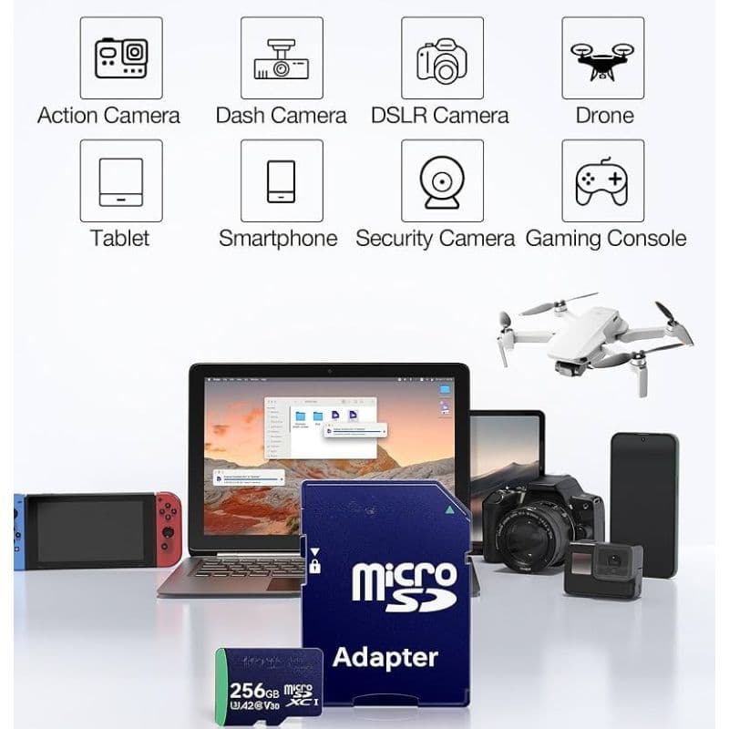 Cartão Micro SD Ultra Classe 10 256GB c/Adaptador p/Celular,Câmera e Segurança