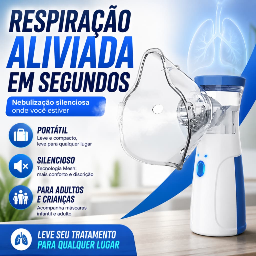 Nebulizador Portátil Mini Inalador Silencioso Automático Ultrassônico Adulto Infantil Recarregável