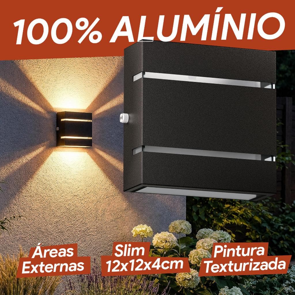 Arandela Slim Externa Alumínio 2 Frisos 2 Focos Alumínio Parede Muro MF103