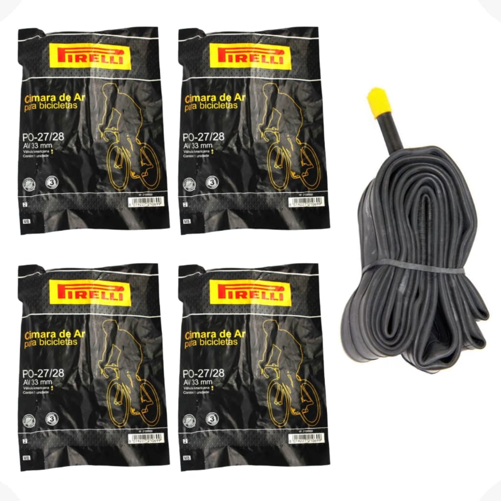 Kit 4 Câmara Ar Bicicleta Aro 27 28 Pirelli Válvula Schrader Bico Grosso 33mm Caloi 10 Monark Speed Vintage Bike Fixa