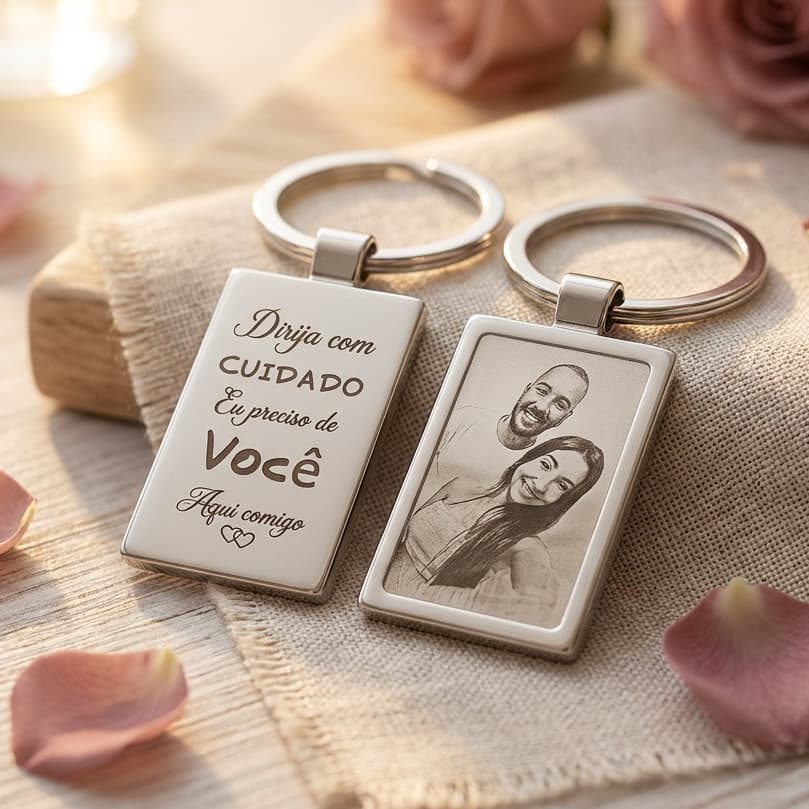 Chaveiro Personalizado a laser com Foto e Frase - Aço - Presente com Sentimento e Afeto