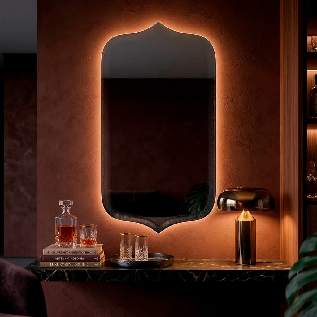 Espelho de Parede com Led Mod Bali 110x60cm Espelho Decorativo para Sala Quarto Banheiro Escritório