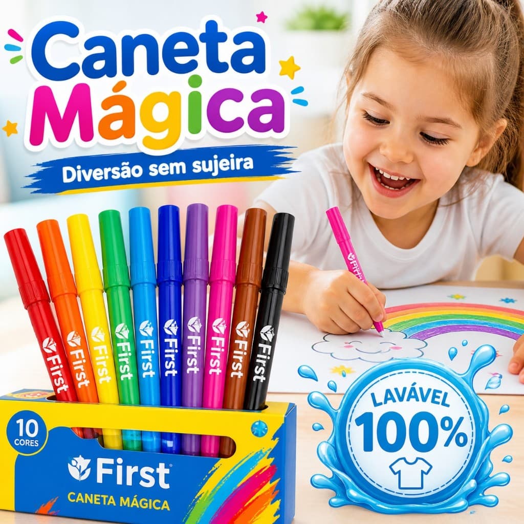Canetinha Lavável infantil  Caneta Mágica First Kit 10 Cores