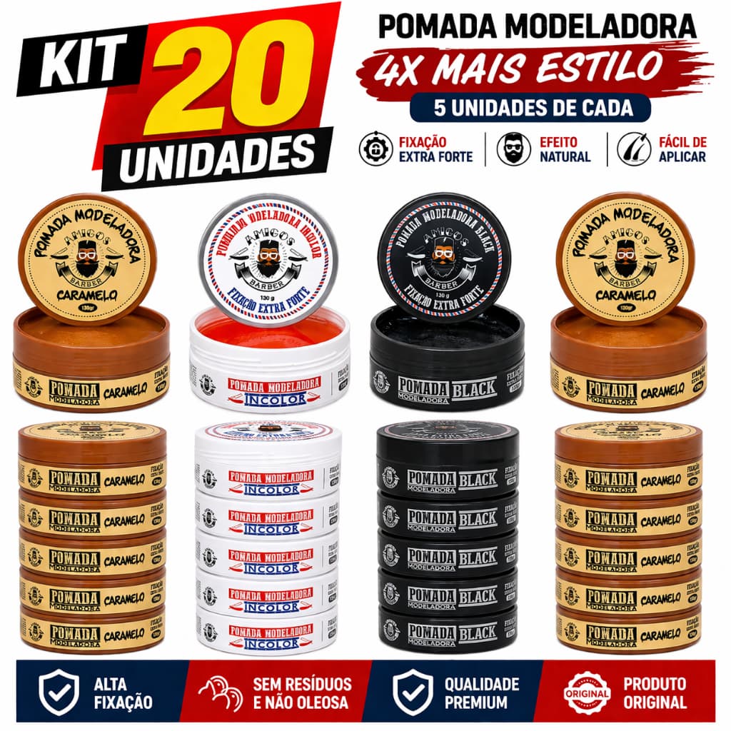 COMBO 20 POMADAS + 5 GEL COLA AMIGOS BARBER
