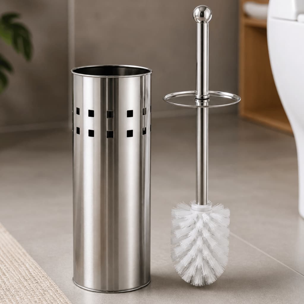 Escova Sanitária Inox com Suporte Higiene Vaso Sanitário Banheiro Limpeza