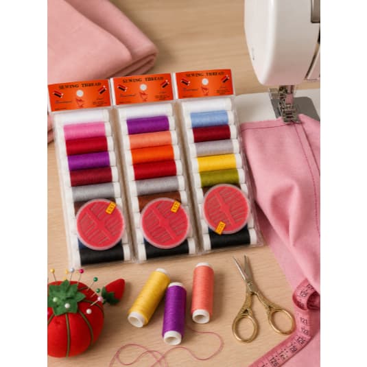 Kit Costura Linha Colorida ou Preta c/10 Rolinhos + Agulha