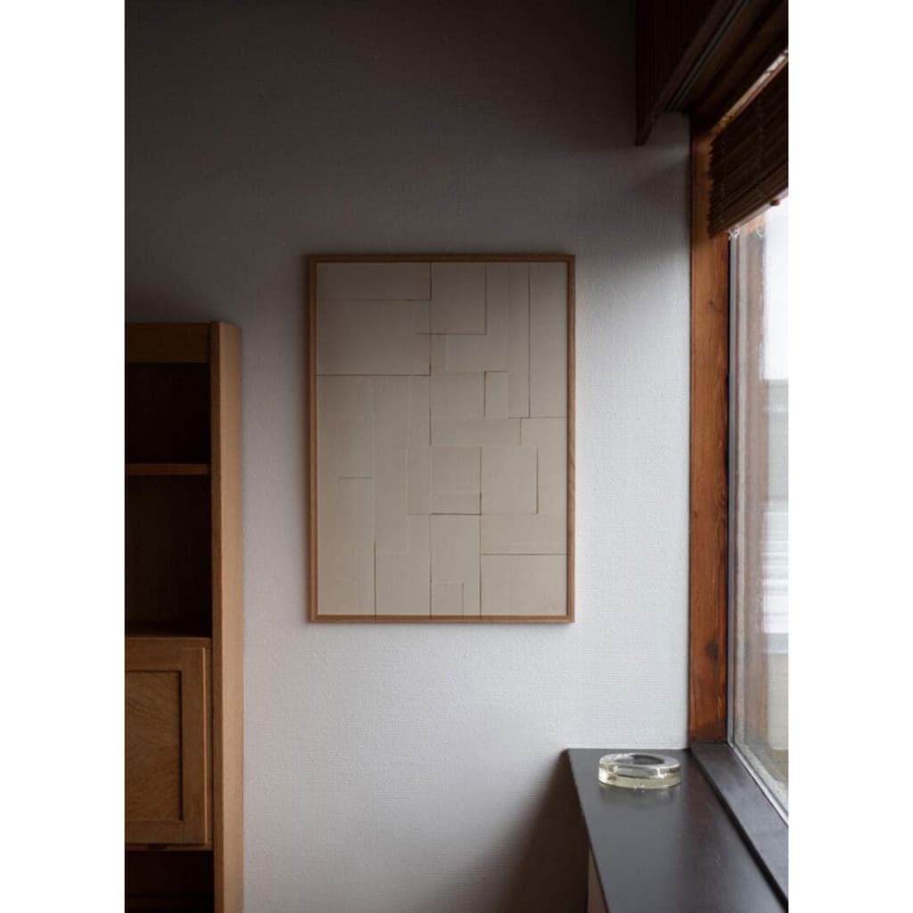 Quadro Decorativo Abstrato Minimalista Bege Moderno Estilo Japandi Sala Quarto com Moldura e Vidro