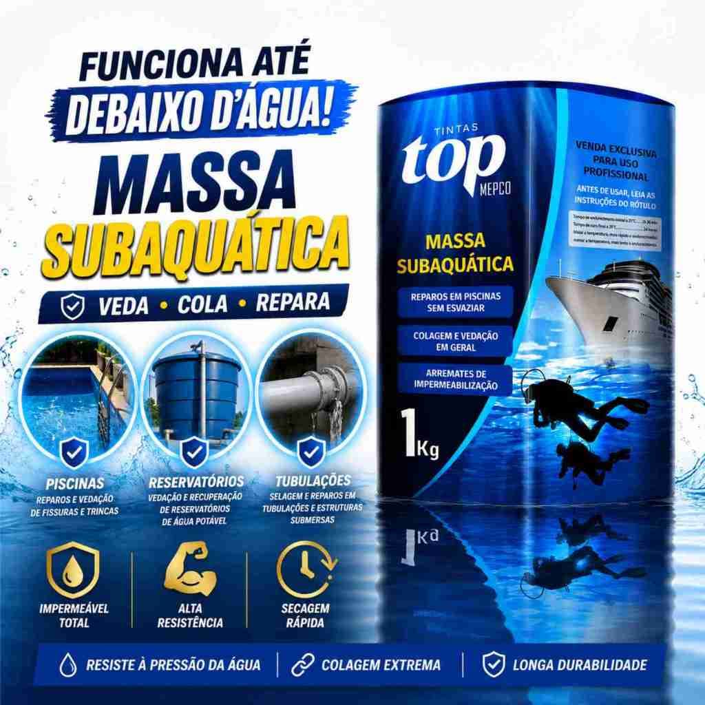 Massa Epóxi Subaquática Mepco Top Tintas 1kg – Vedação Caixa D’Água, Piscina e Tanque