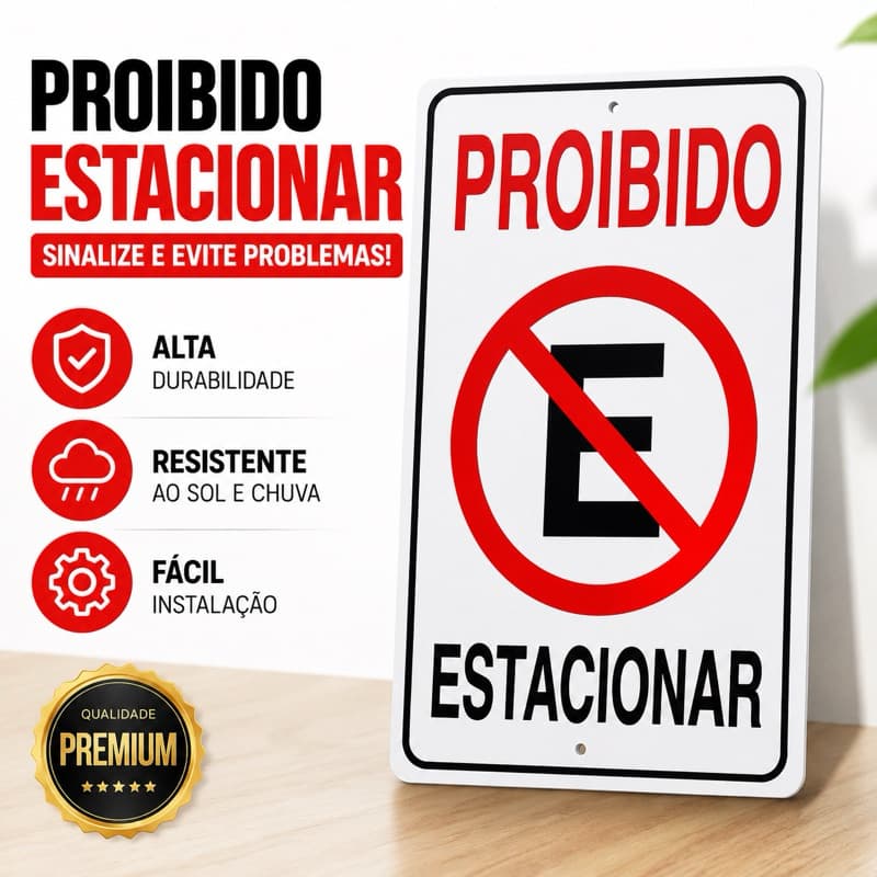 Placa Proibido Estacionar 20x30 Sinalização Garagem Portão