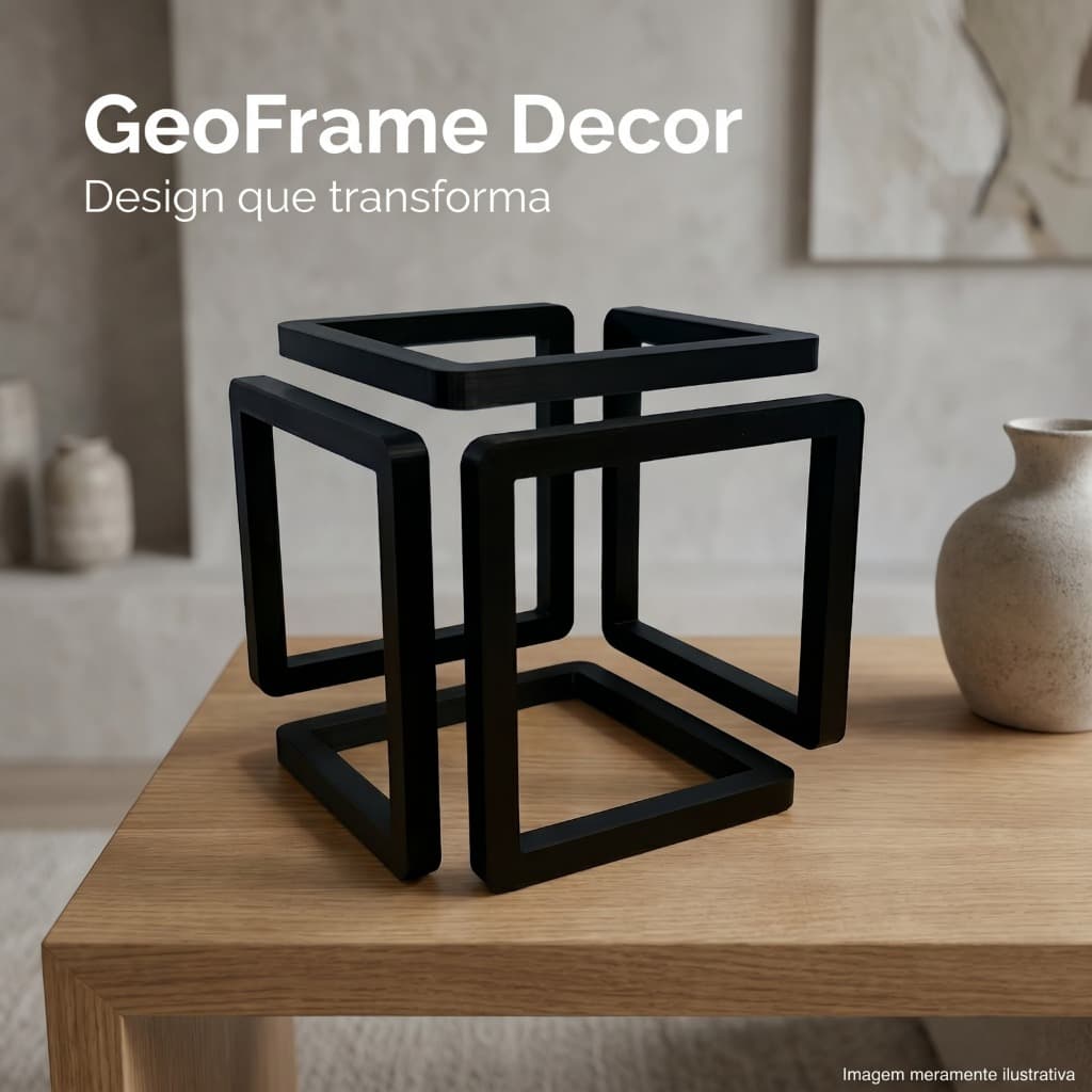 Escultura Geométrica Decorativa GeoFrame Decor Moderna Minimalista Luxo Elegante Preto