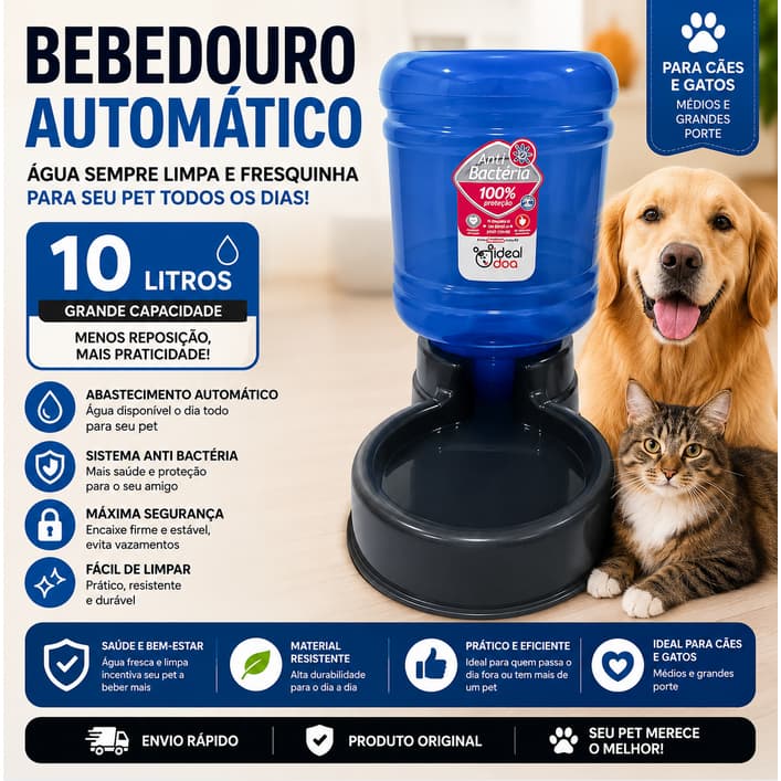 Bebedouro Automático Para Cães E Gatos Reservatório 10lts - ideal para médio e grande porte CA05 - Ideal Dog