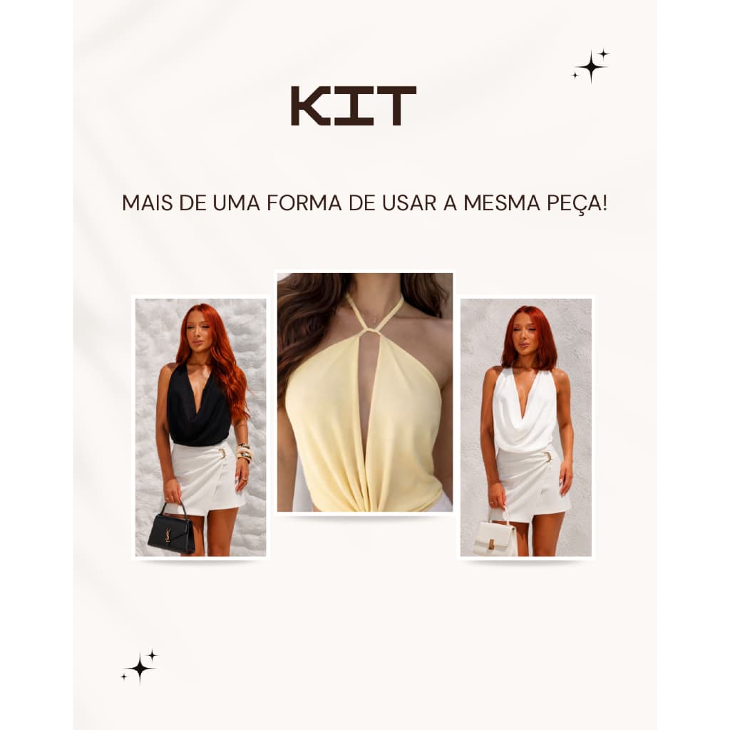 Kit blusas de amarrar cropped frente Unica multiformas estilosa feminina