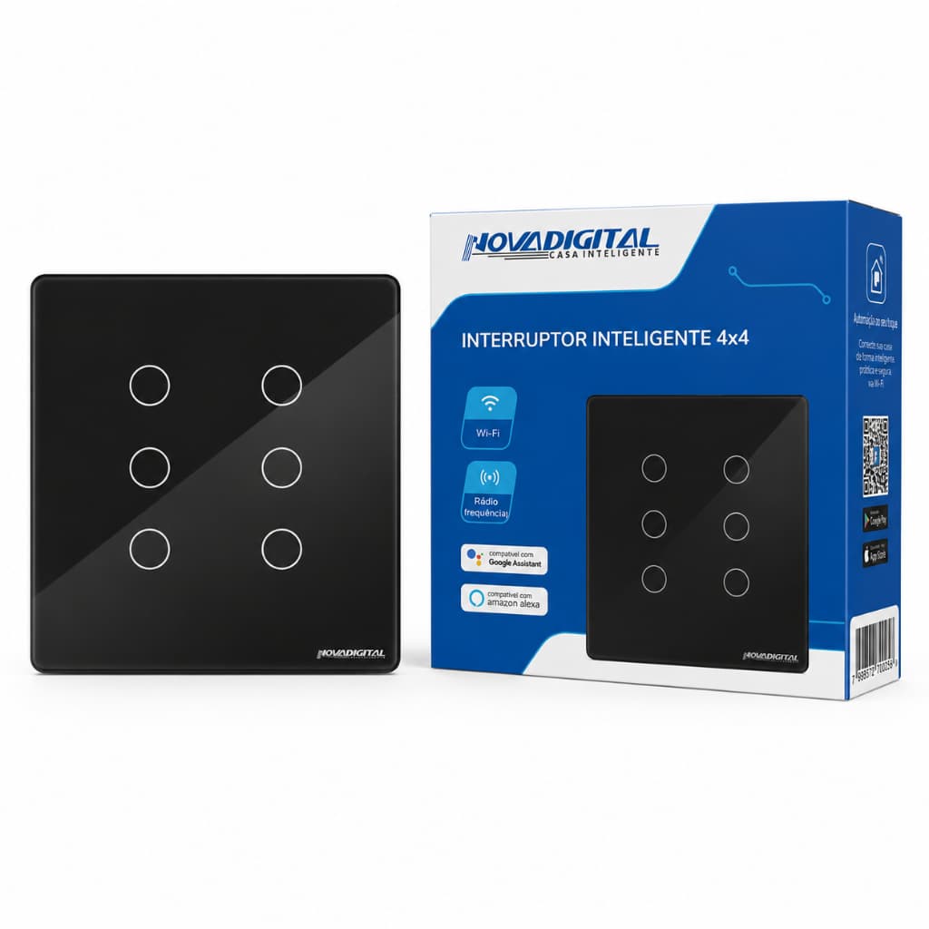 Interruptor Inteligente Novadigital Touch Wifi 6 Botões Teclas 4x4 Google Assitant Alexa Tuya Vidro