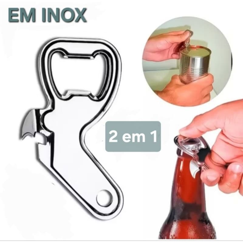 Abridor de Latas e Garrafas 2 em 1 em Aço Inox Antiferrugem Resistente Cozinha