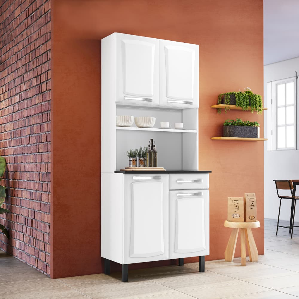Cozinha Compacta Planejada Itatiaia 80cm Aço Branco e Preto com Gaveta