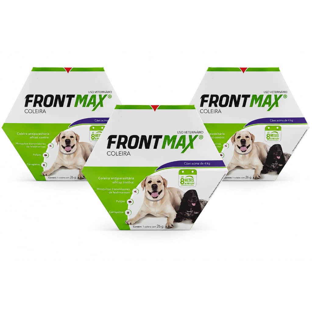 KIT 03 Frontmax Coleira Cães Acima 4kg Antipulga Carrapaticida Mosquicida