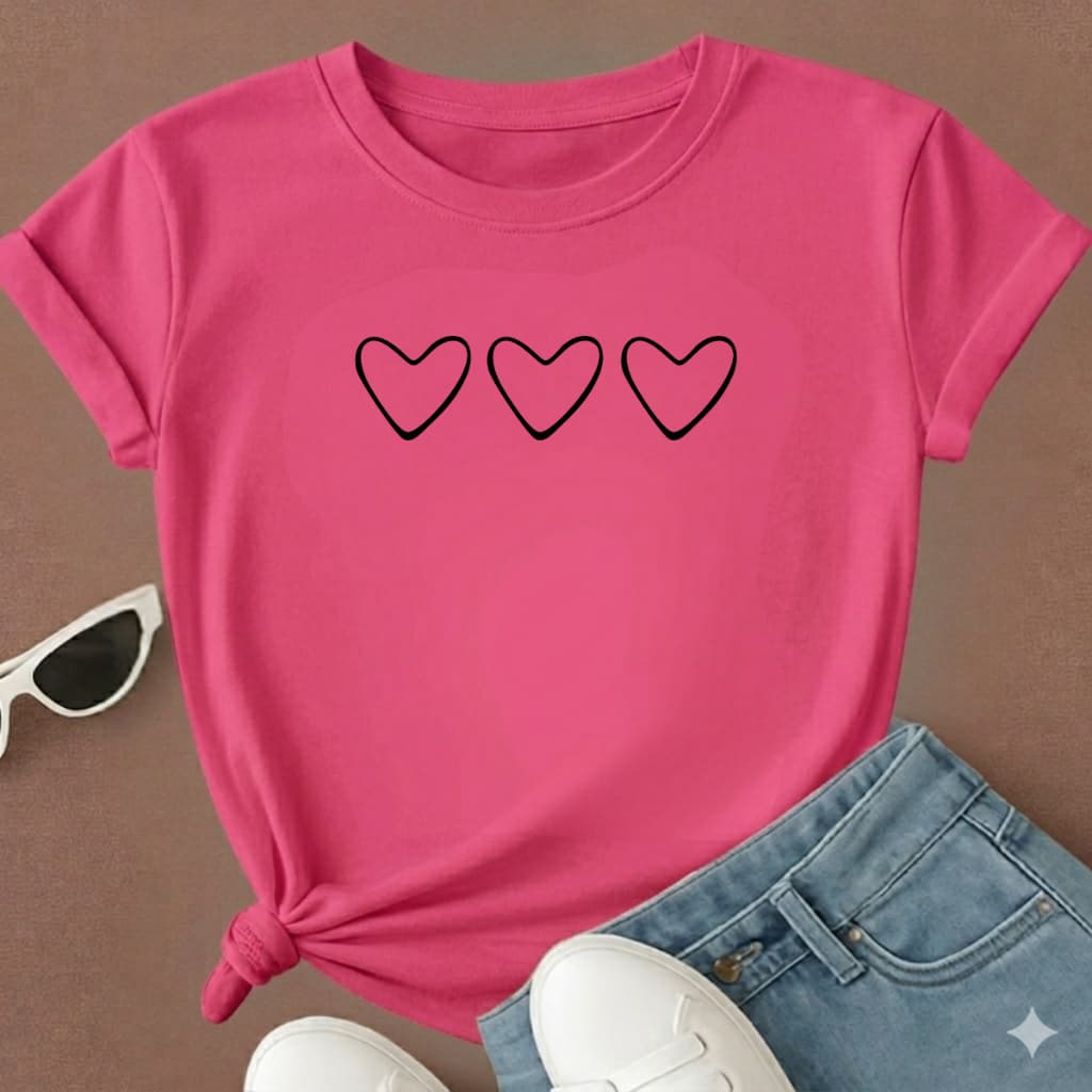 Camiseta Feminina Corações Delicada Blusa 100% Algodão Envio Rápido