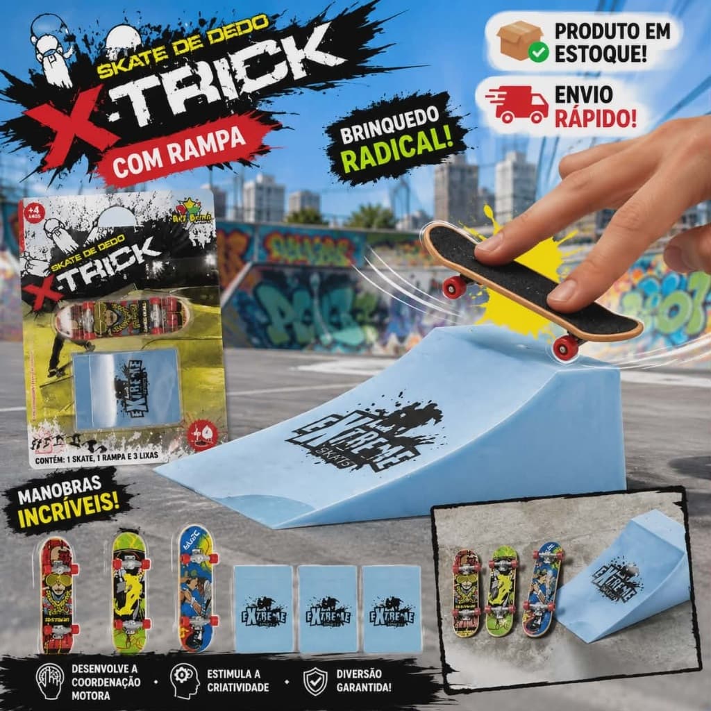 3 SKATES DE DEDO COM RAMPA SKATE COM OBSTACULOS BRINQUEDO