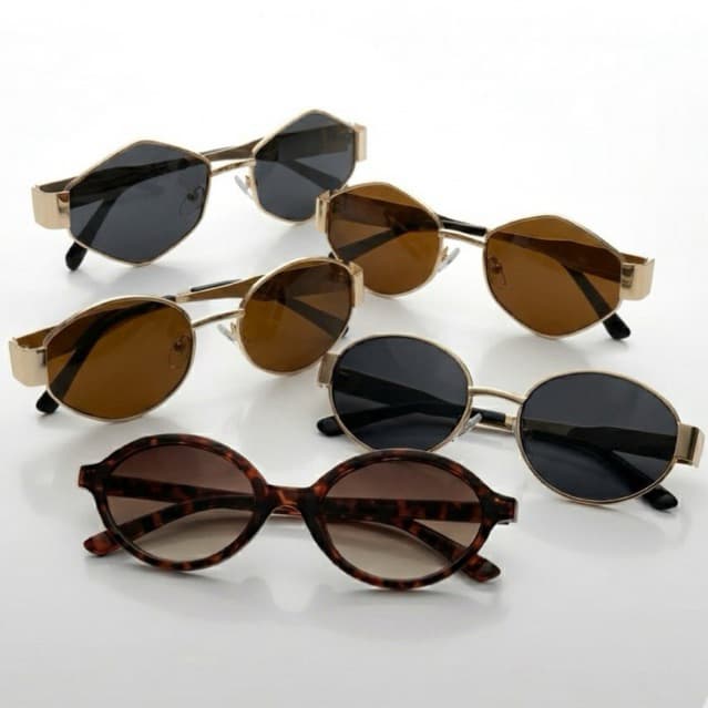Kit Óculos de Sol Feminino Hexagonal Poligonal Oval Lozango Tartaruga Metal Proteção Moda UV400