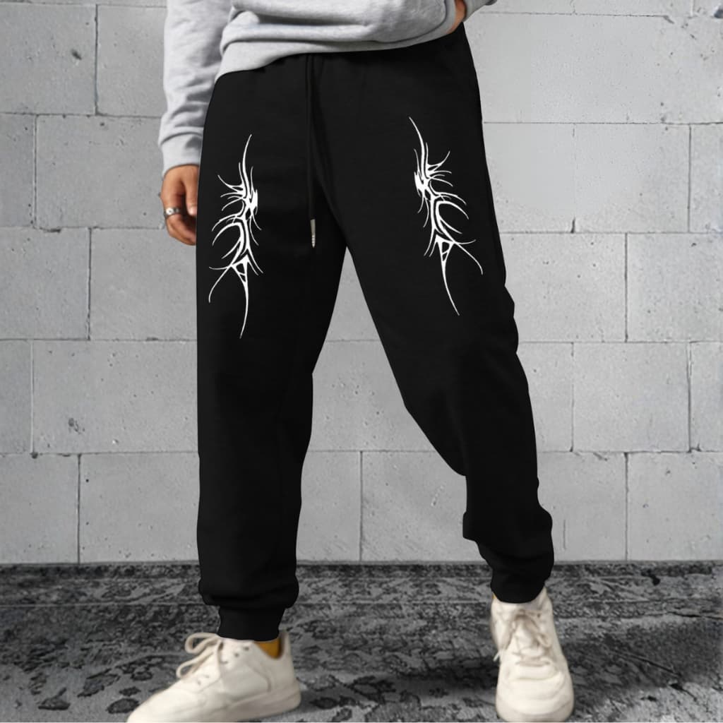 Calça Jogger de Moletom Ajuste Punho e Estampa Lateral Tribal Branca Casual Confortável