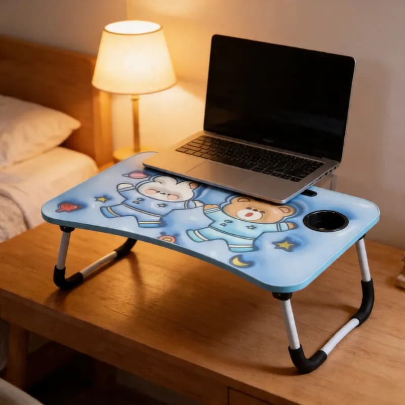 Mesa Dobrável para Notebook com Suporte para Copo e Celular| mesa portátil- Mesa