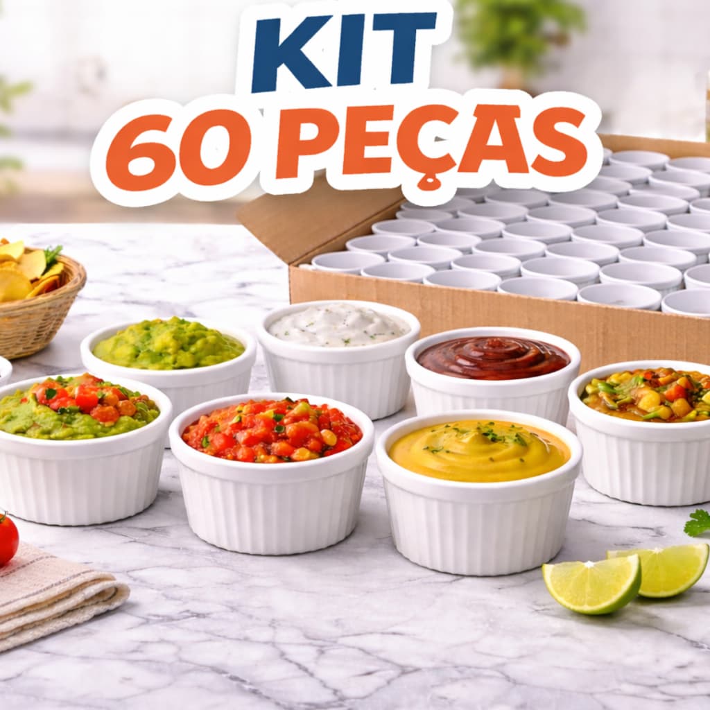 Kit 60 Ramekins de Plástico para Servir Molhos Restaurante Buffet Eventos e Festas 110Ml