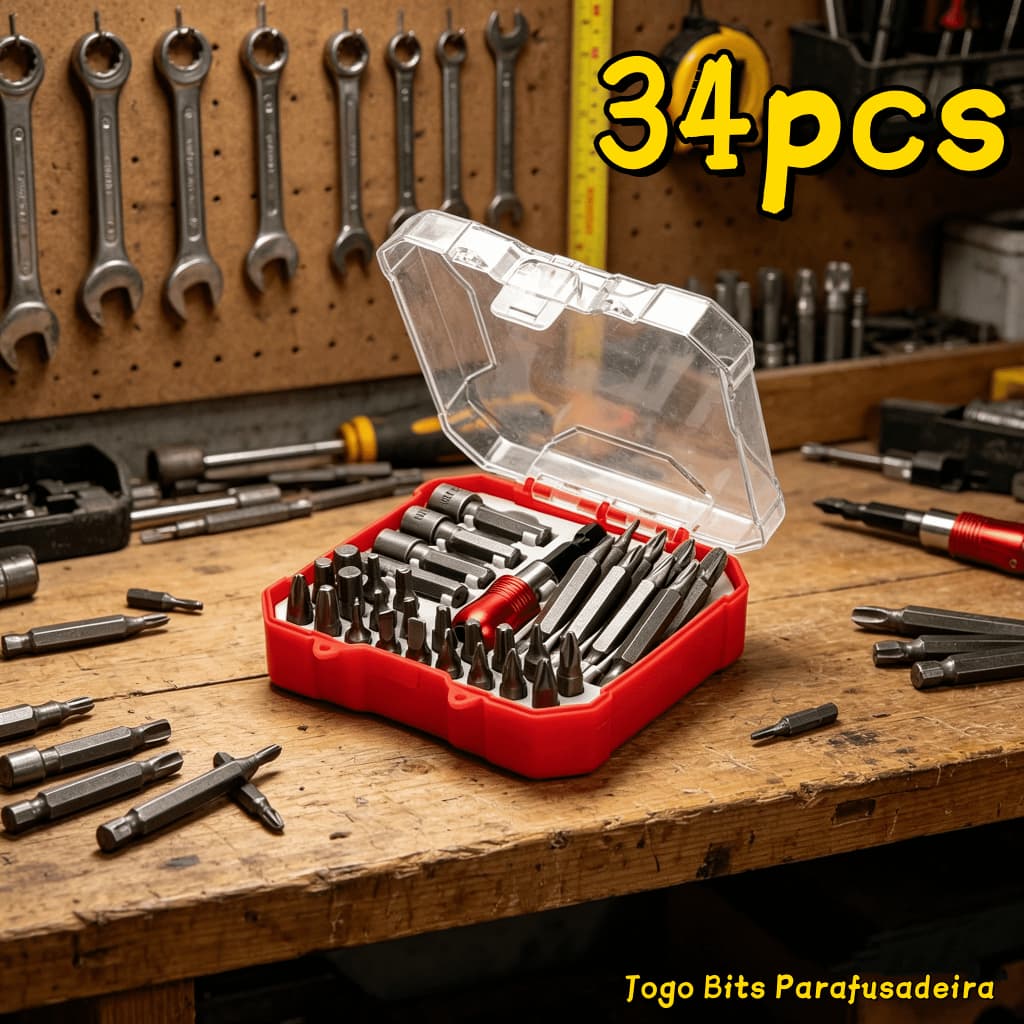 Contém 34 Bits de chave de fenda Torx, compatível com chaves de fenda, chaves manuais e chaves elétricas