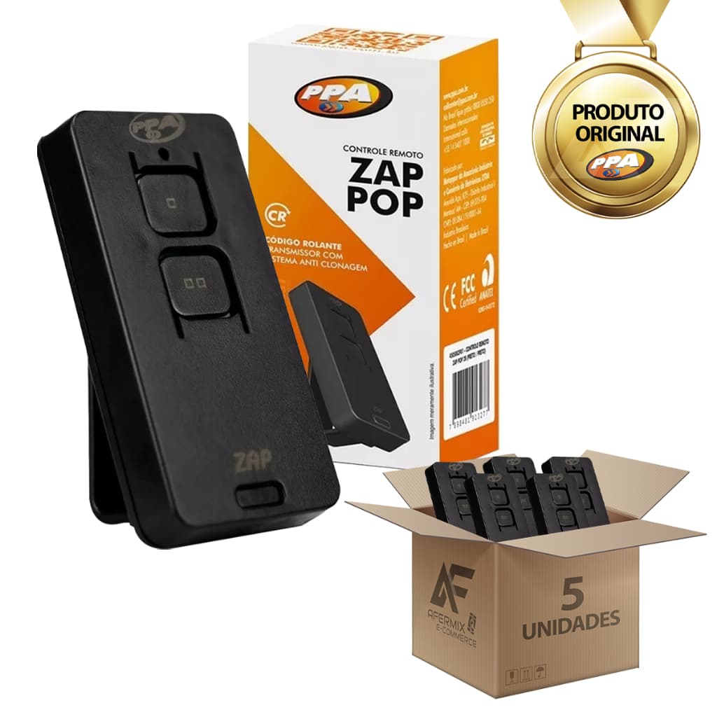 Kit 5 Controle Remoto Tx Zap Pop 433mhz Preto Ppa