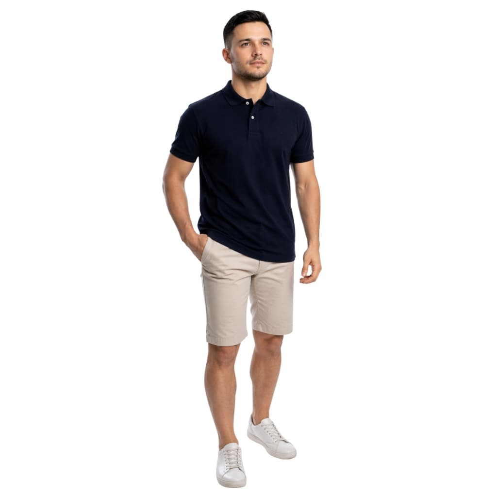 Camisa Polo Masculina Slim Marinho Lisa em Piquet com Gola Algodão Casual Premium