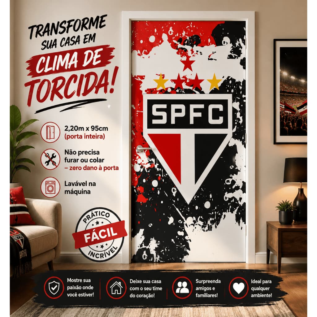 VESTE PORTA CLUBES BRASILEIROS – PAINEL DECORATIVO EM MICROFIBRA 2,20x0,95cm