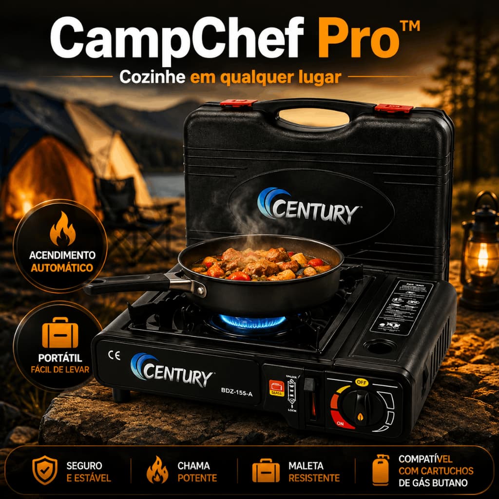 Fogareiro Portátil CampChef Pro Camping Gás Maleta Acendimento Automático
