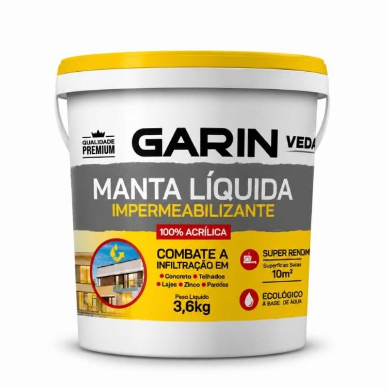 Manta Líquida Emborrachada Garin 3,6kg Branco, Impermeabilizante para Laje, Telhado e Parede