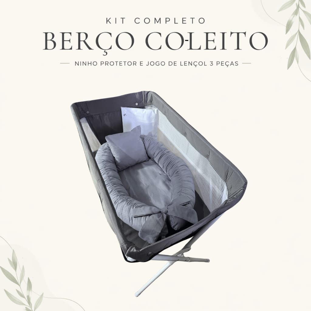 Kit Berço Co-Leito Portátil Bebê + Ninho Redutor + Lençol 3 Peças