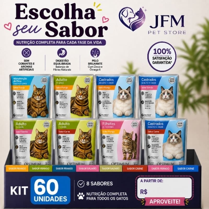 Optimum Ração Úmida para Gatos sache 85g KIT 60 und ( escolha seu sabor)