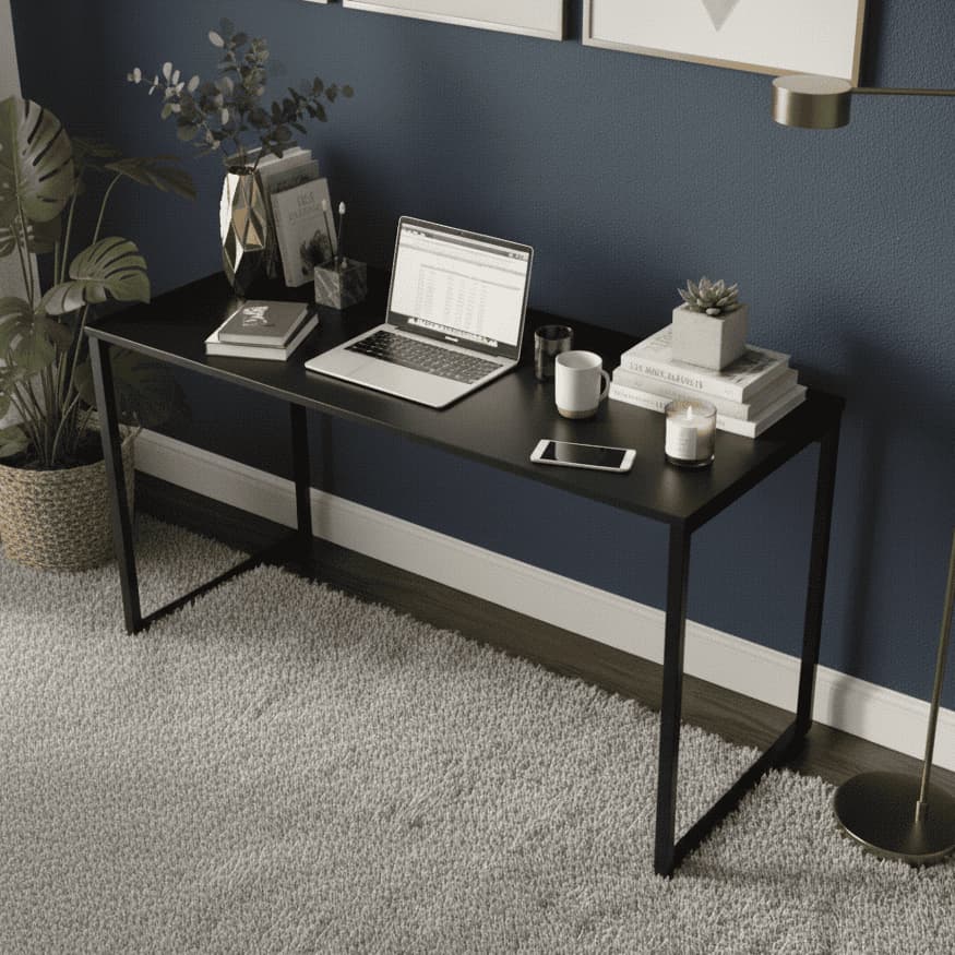 Escrivaninha Industrial Madeira Ferro 120cm Mesa Computador Home Office Escritório Cazzi Branca