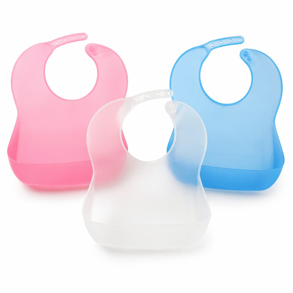 Babador Silicone Bebê Impermeável Com Bolso Coletor Migalhas Ajustável