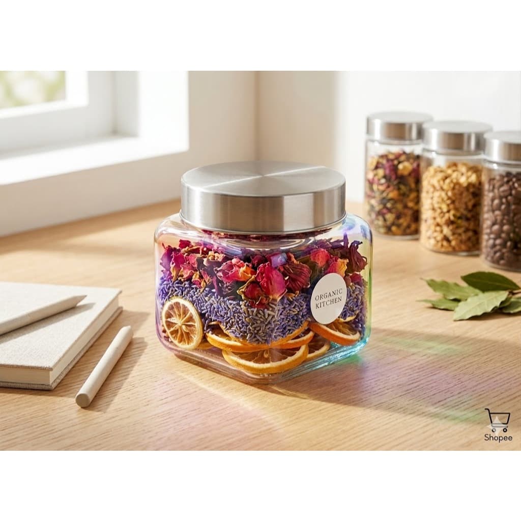 Pote de Vidro Hermético Quadrado Liso com Tampa  de Alumínio  800ml  -  Linha Safira - ORIGINAL