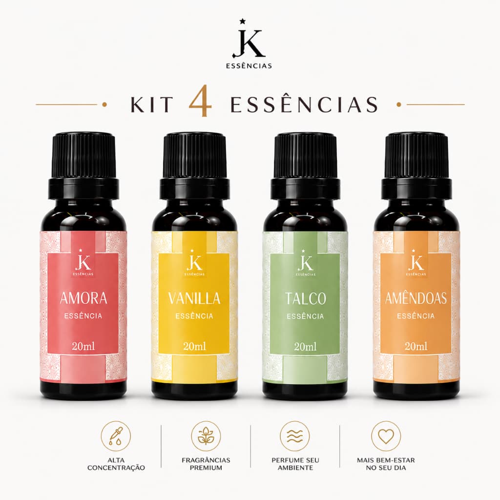 Kit 4 Aromas Hidrossolúveis Concentrados Para Difusor Aromatizador Premium