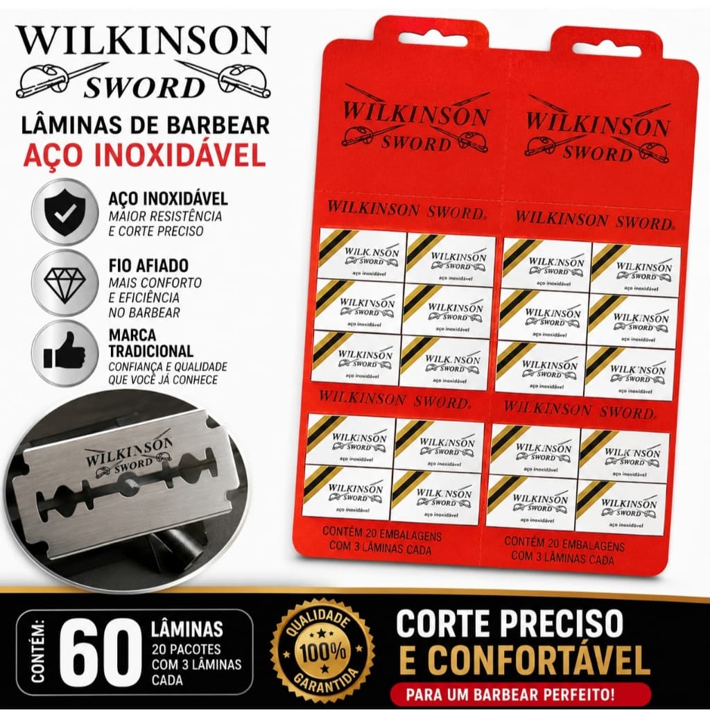 Lâmina Wilkinson Sword - 1 Cartela Com 60 Lâminas
