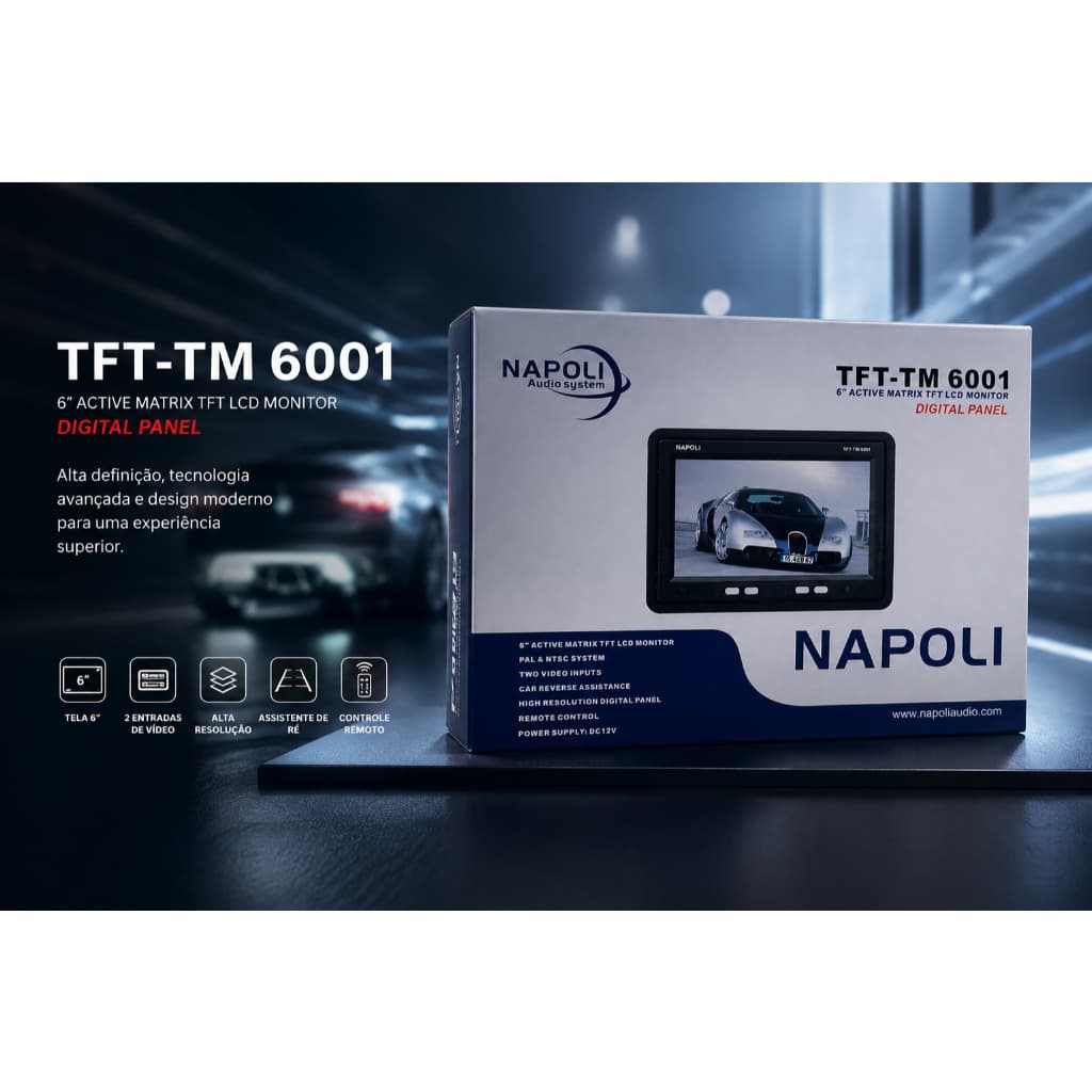 Monitor Napoli Tft-Tm 6001 Tela 6'' Entrada Rca Traseira (Audio/Video)